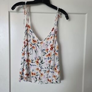 Floral Sleeveless Top - White with Multicolor Floral Print